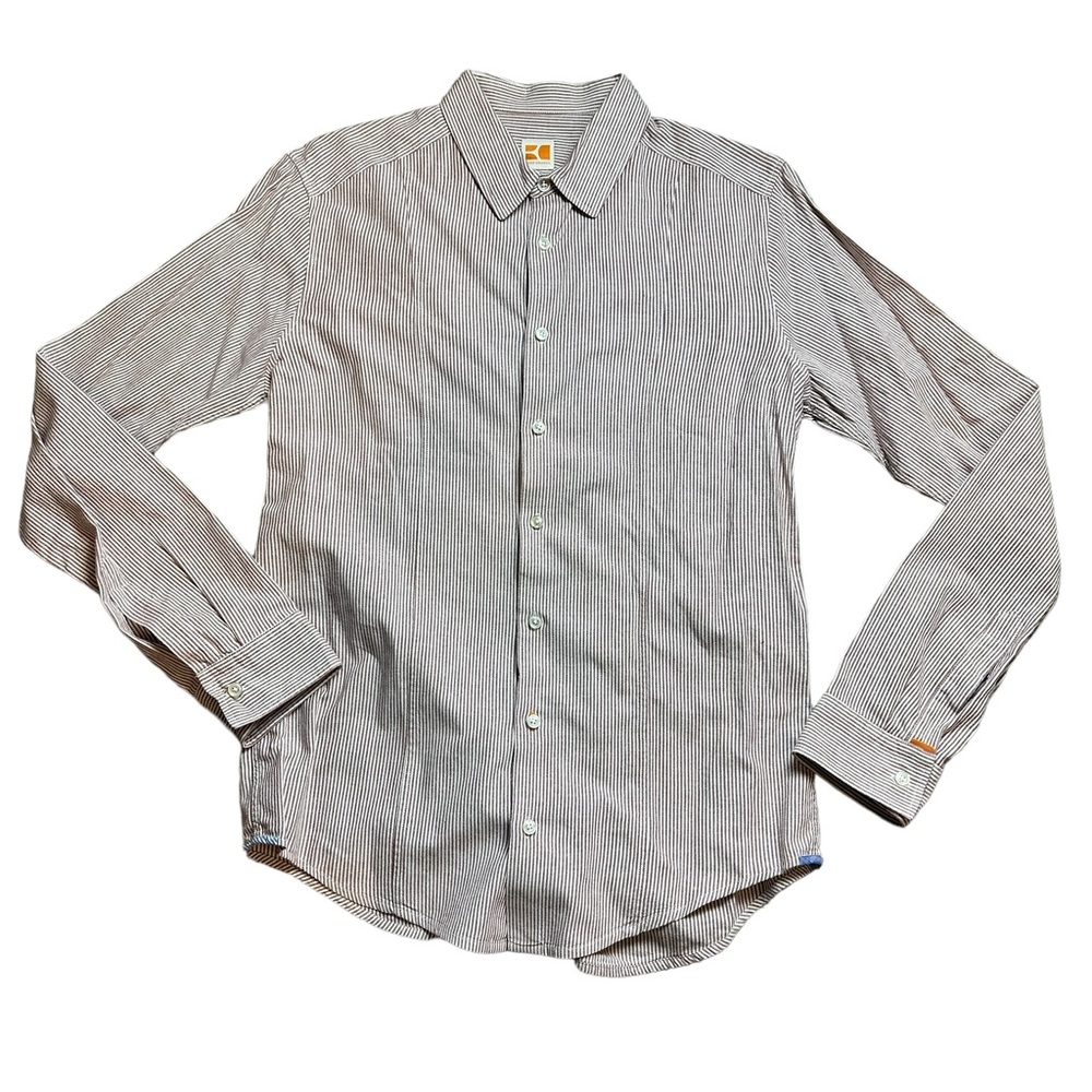 BOSS ORANGE HUGO BOSS Casual Button Down Striped Long Sleeve Cotton Wool Shirt L